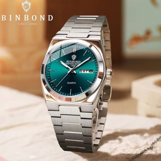 ساعت مچی مردانه بین باند اورحینال دوتقویم شب نما رنگ ثابت ضد اب BIN BOND