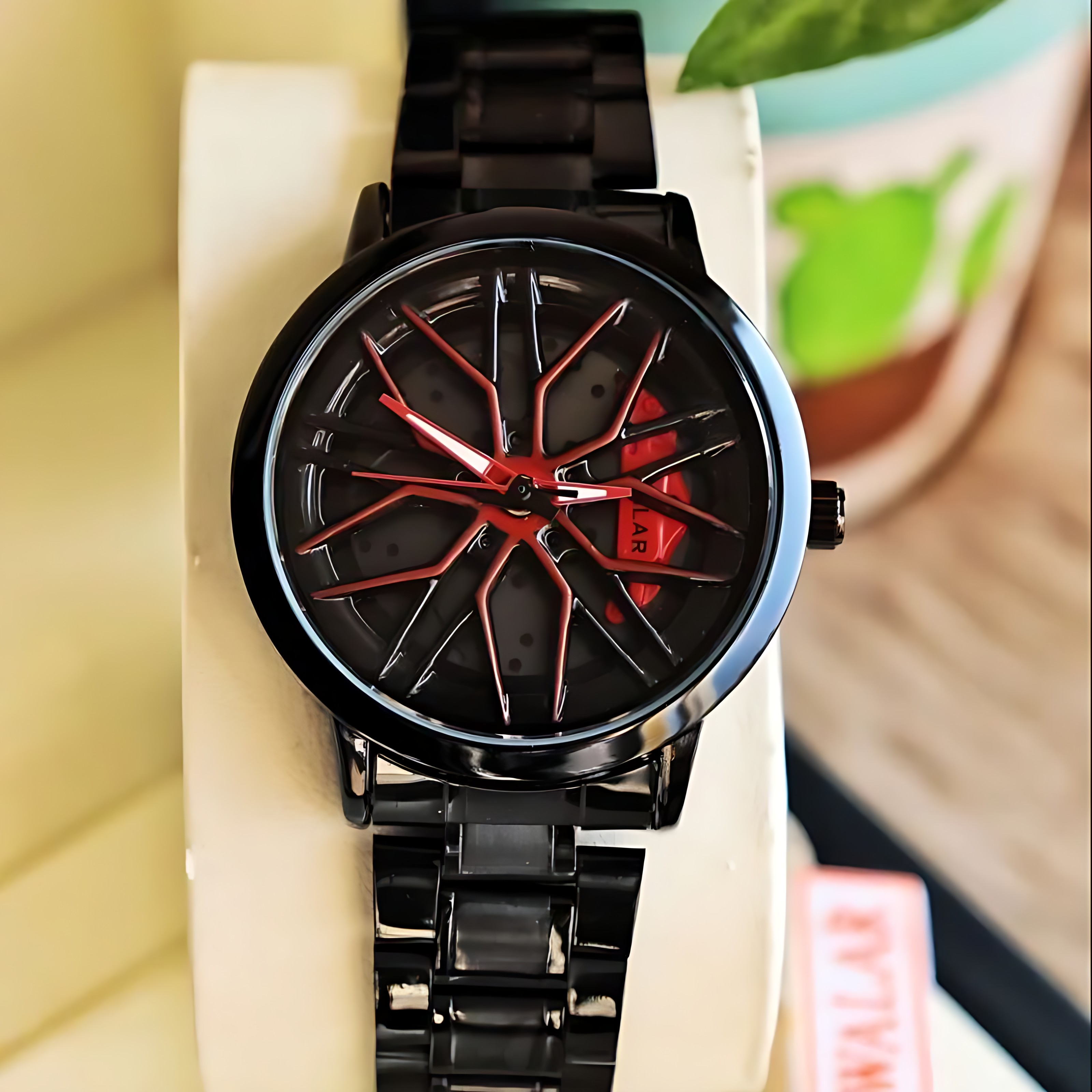 ساعت مچی مردانه رینگی چرخشی قرمز رنگ ثابت+باتری اضافی