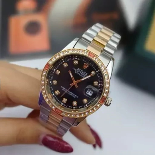ساعت مچی مردانه و زنانه رولکس اصلی قفل رولکسی قاب نگین دار رنگ ثابت ضداب کیفیت بینظیرROLEX