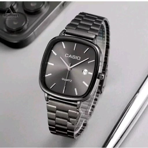 ساعت مچی مردانه کاسیوcasio موتور ژاپن صفحه مربعی بند مشگی وشیک ضد آب