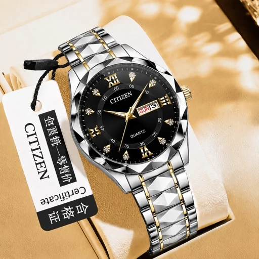 ساعت مچی مردانه سیتیزن شیشه الماسی دوتقویم رنگ ثابت کیفیت عالیCITIZEN