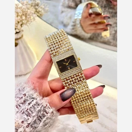 ساعت مچی زنانه تیفانی مکعبی خاص بندپهن نگین دار رنگ ثابت کیفیت عالیTIFFANY