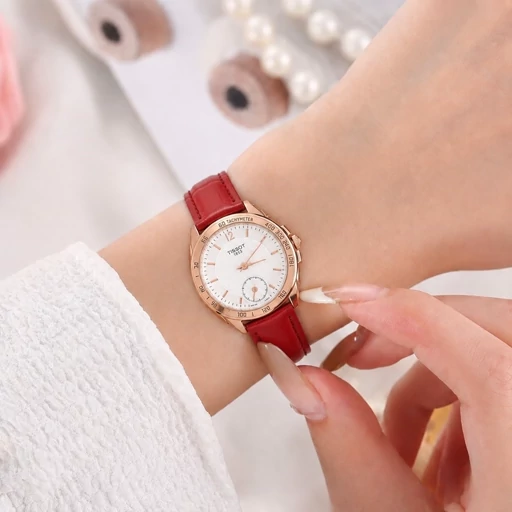 ساعت مچی زنانه تیسوت زیر ثانیه بند چرم درجه یک رنگ ثابت ضداب کیفیت عالی TISSOT