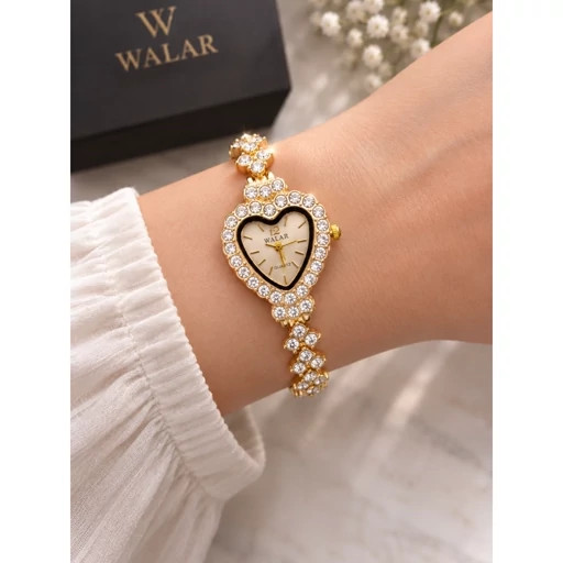 ساعت مچی زنانه والار طرح قلب قاب نگینی رنگ ثابت کیفیت عالیWALAR