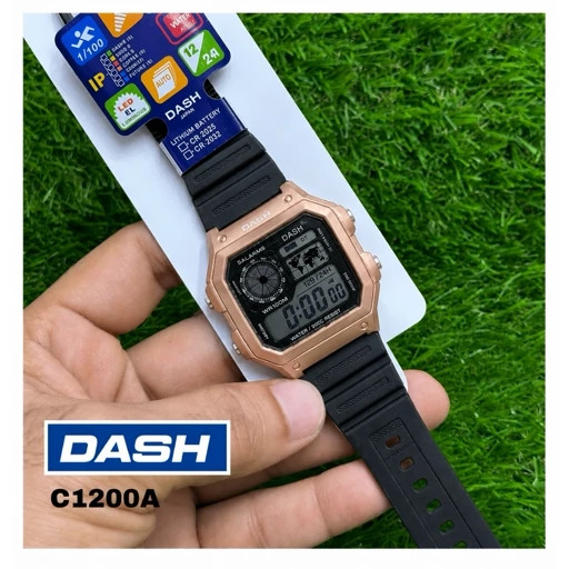 ساعت مچی مردانه جهان نما ضداب رنگ ثابت چراغ دار الارم کرنومتر DASH