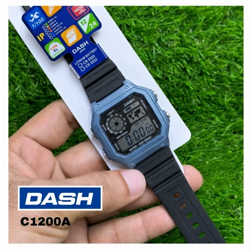 ساعت مچی مردانه جهان نما ضداب رنگ ثابت چراغ دار الارم کرنومتر DASH