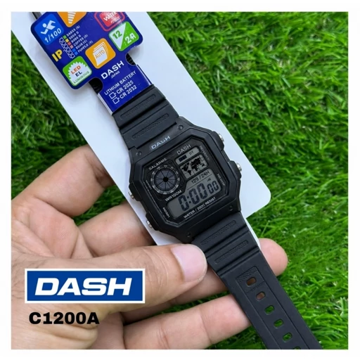 ساعت مچی مردانه جهان نما ضداب رنگ ثابت چراغ دار الارم کرنومتر DASH
