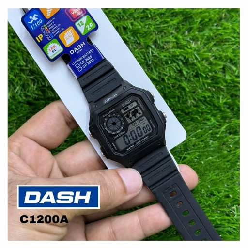 ساعت مچی مردانه جهان نما ضداب رنگ ثابت چراغ دار الارم کرنومتر DASH